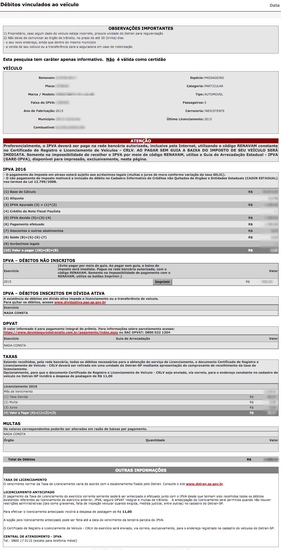 Consulta de débitos do IPVA e Licenciamento SP